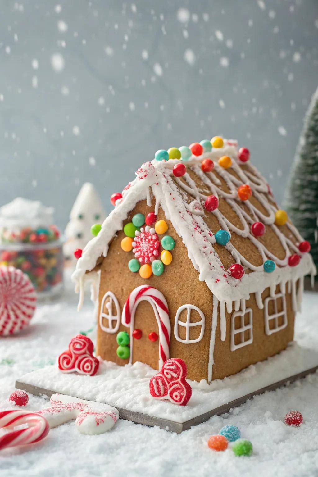 A sweet and whimsical gingerbread house.