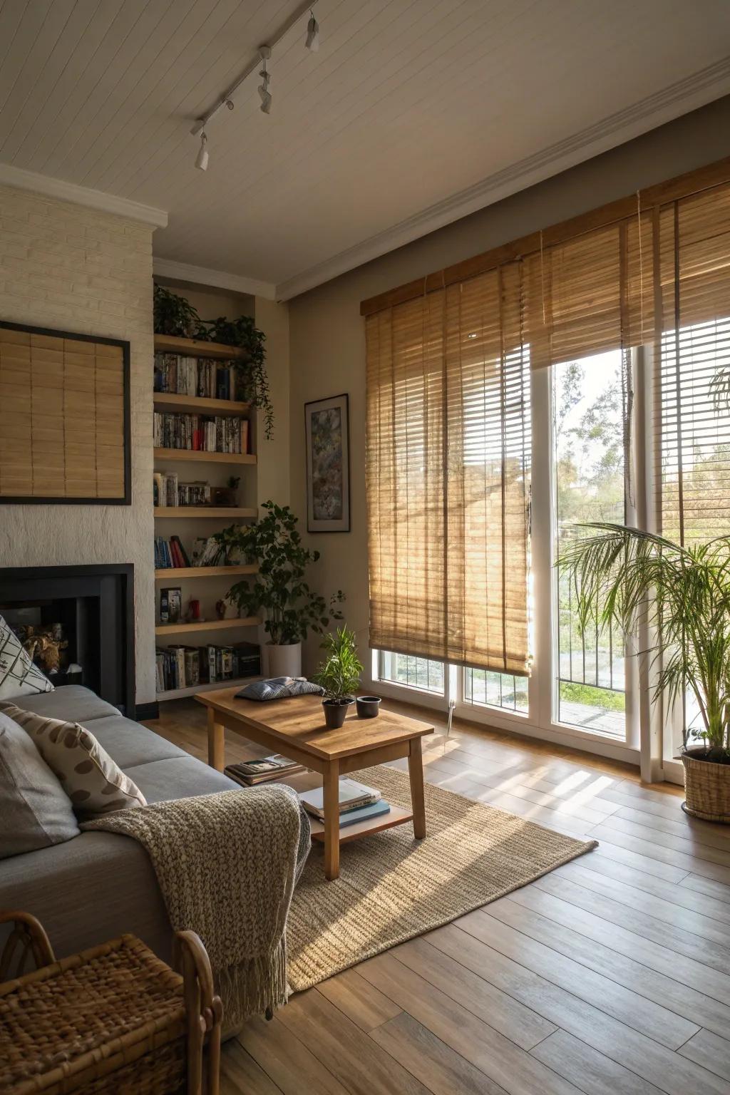 Bamboo blinds offer a warm, textured privacy solution.