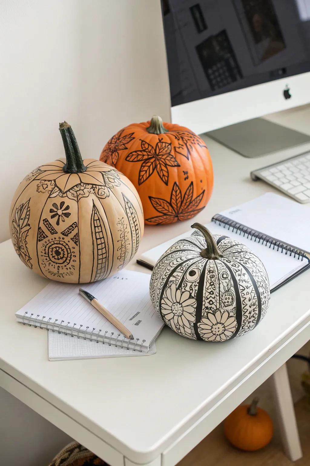 Create intricate designs effortlessly with Sharpie art pumpkins.