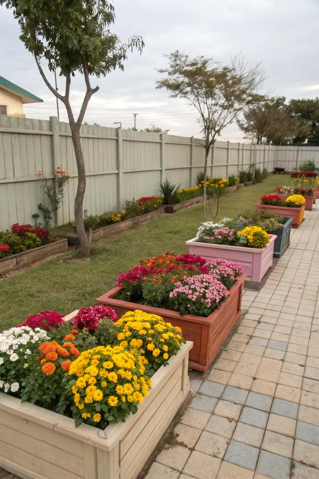 Colorful planters inject vibrancy and charm into your backyard.