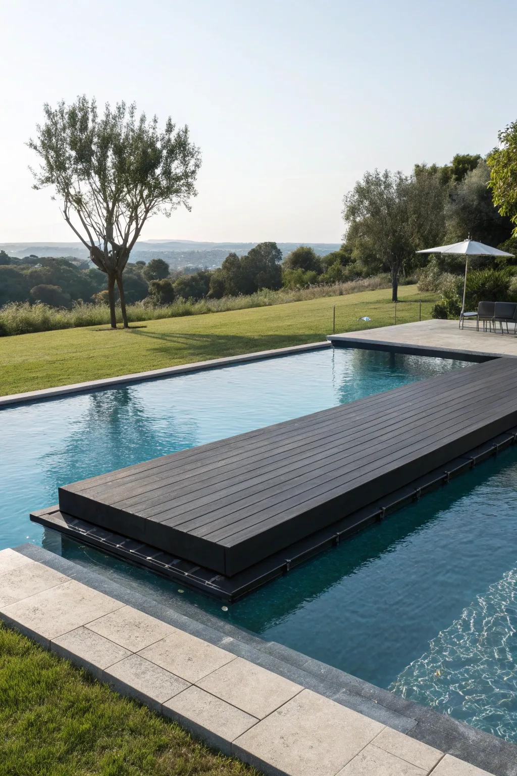 Floating decks provide a modern and unique poolside feature.