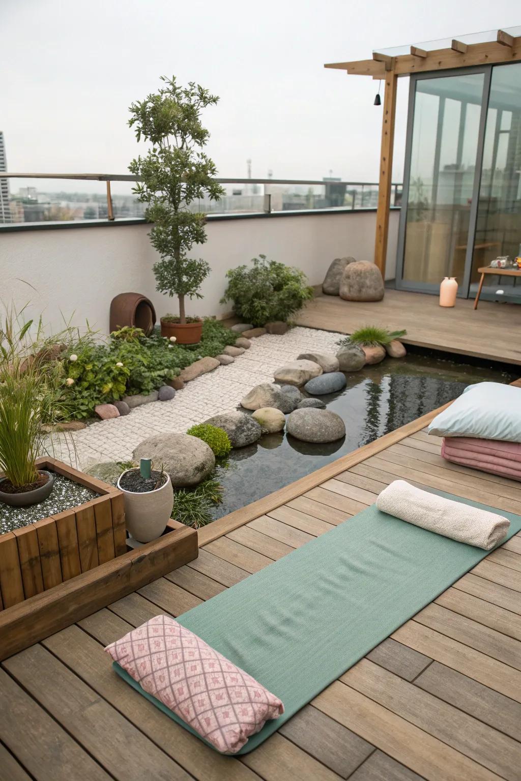 Find peace on your rooftop deck with a dedicated zen space.