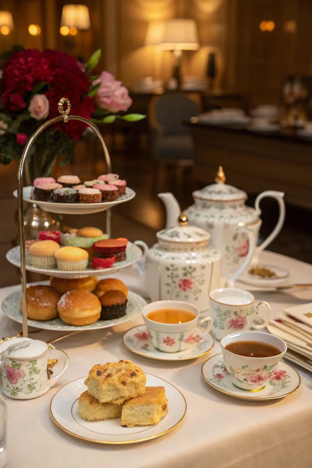 An elegant afternoon tea setup perfect for a retirement party.