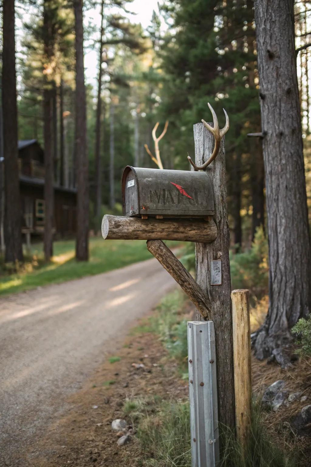 Antler accents bring a bold, natural flair to this mailbox post.