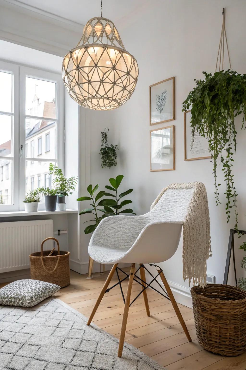 A statement piece draws attention in this Scandinavian room.