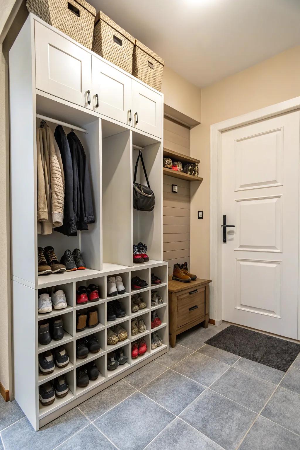 Modular units provide customizable shoe storage solutions.