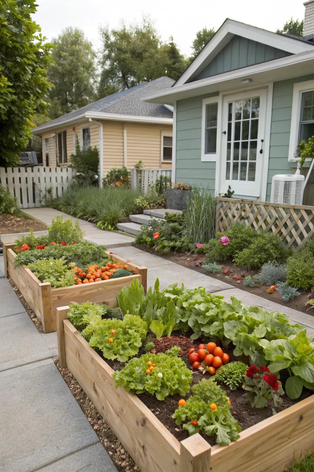 Raised beds add structure and ease to gardening tasks.