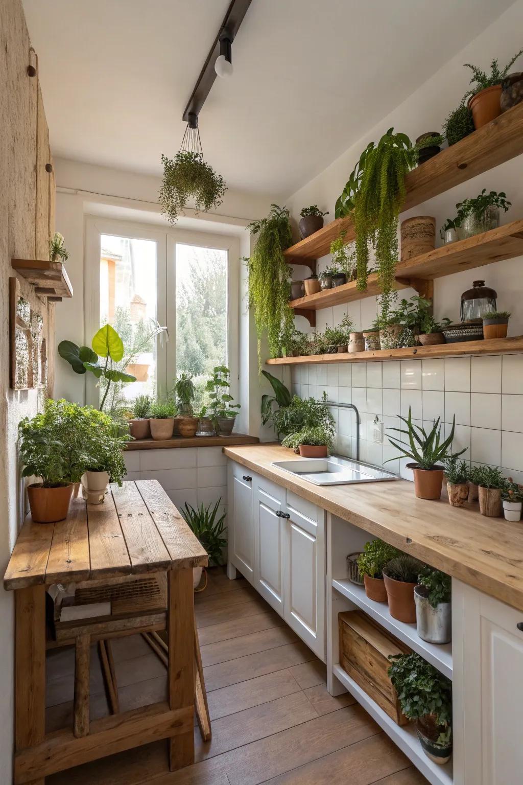 Bringing nature indoors can create a lively and inviting kitchen.