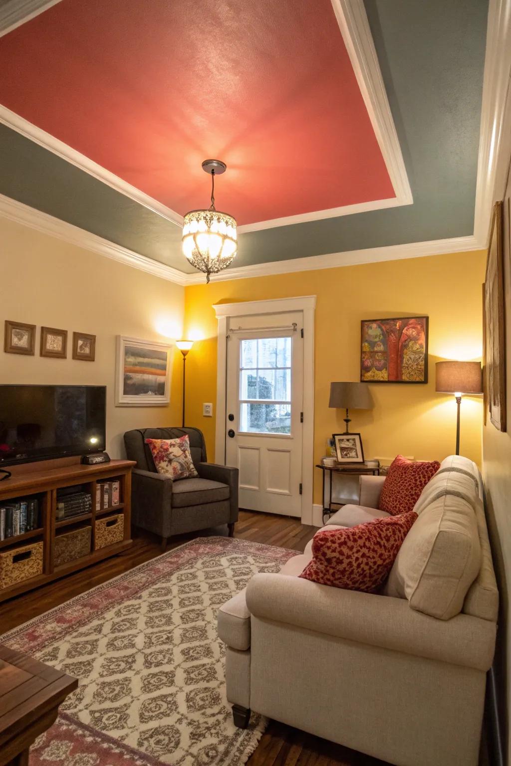 A painted ceiling adds visual intrigue.