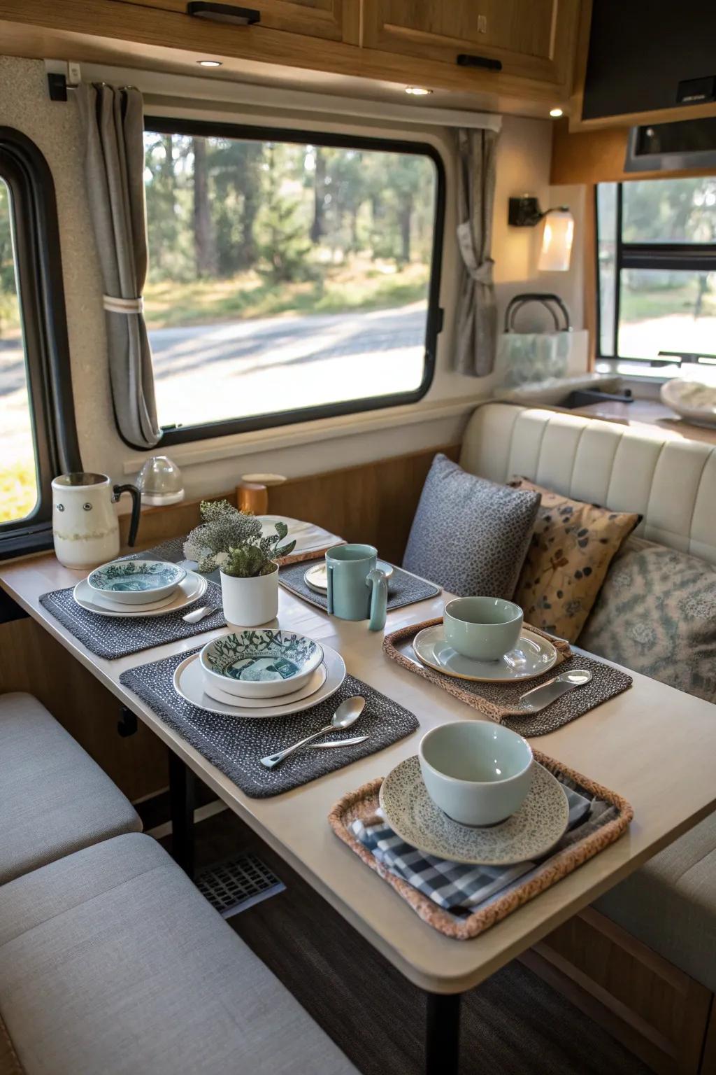 Stylish dinnerware can enhance your dining experience in your RV.