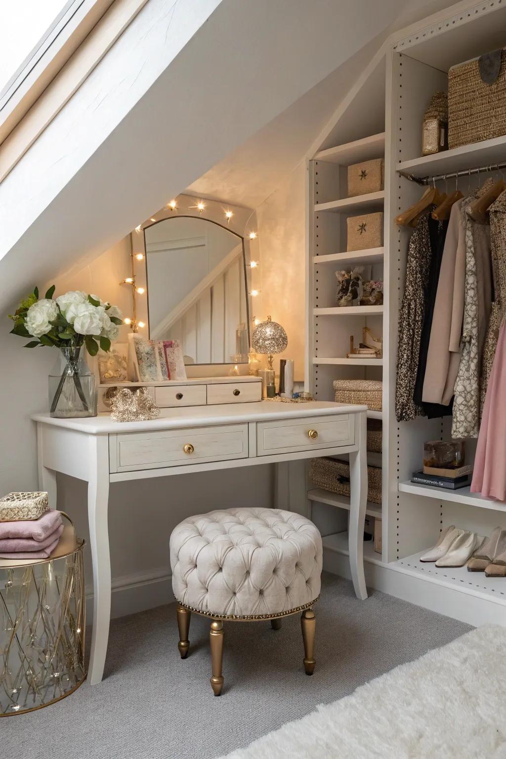 A vanity adds luxury and functionality to your closet space.