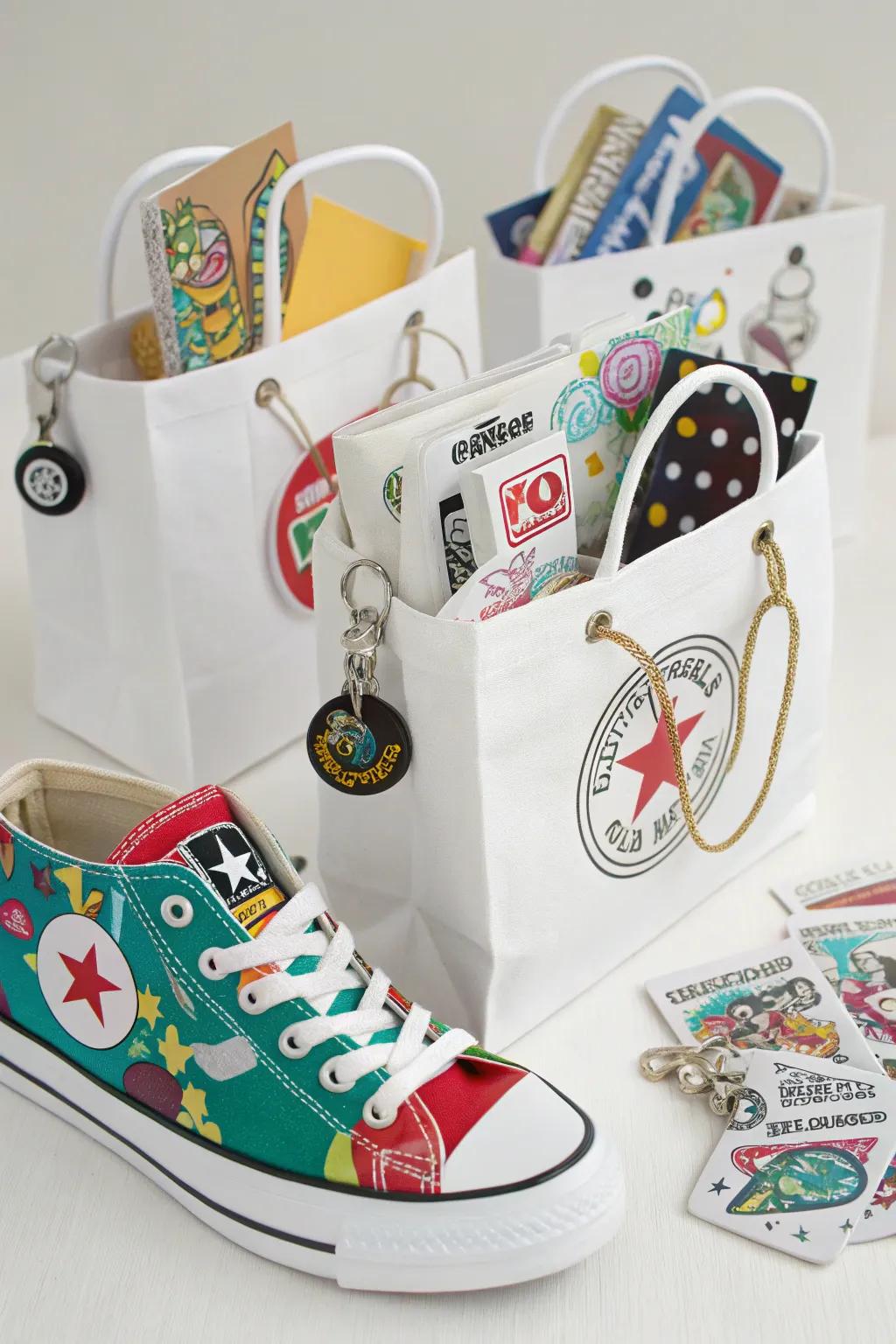 Thoughtful sneaker-themed goodie bags for guests.