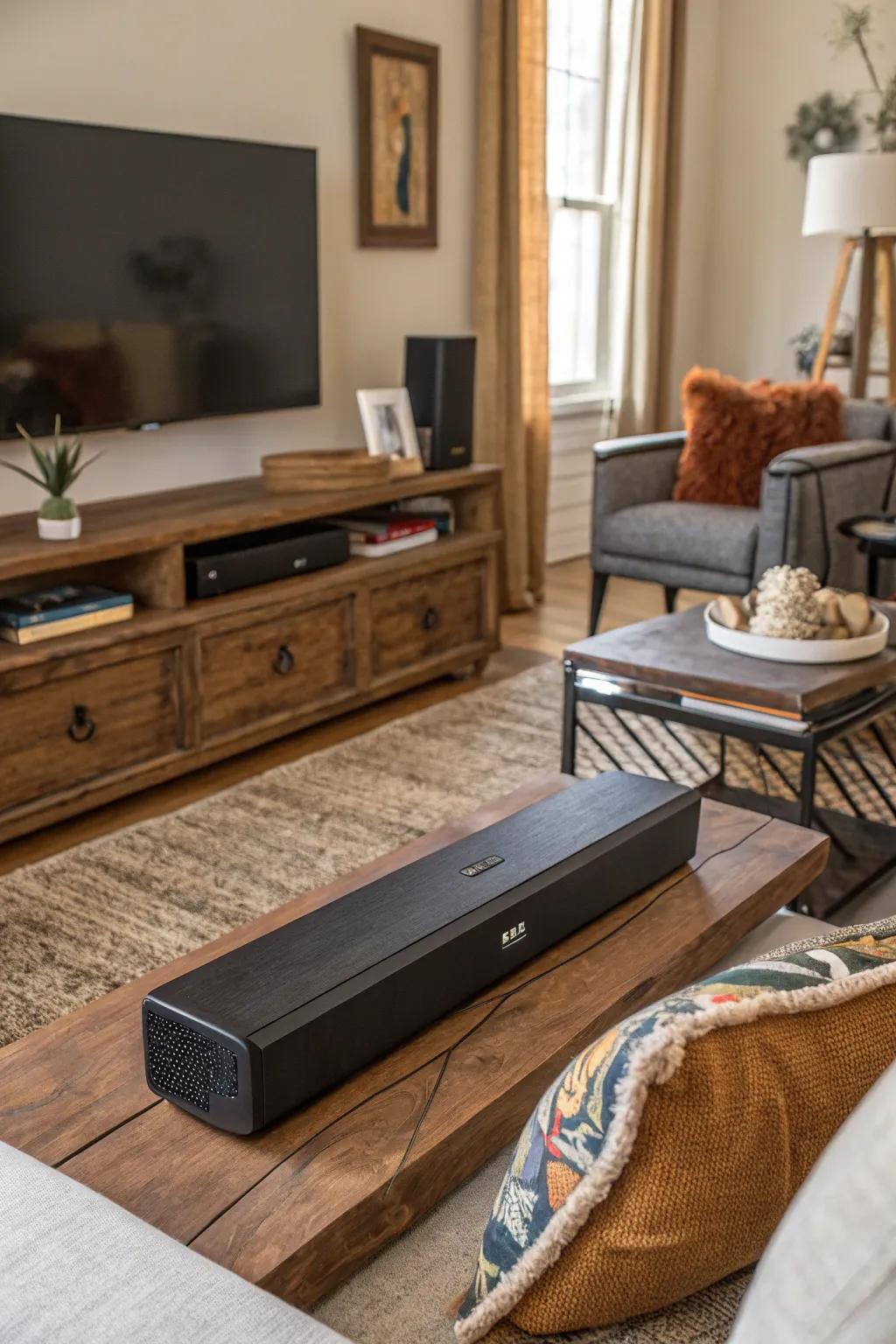 Soundbar framed by a mix of textures and materials for visual interest