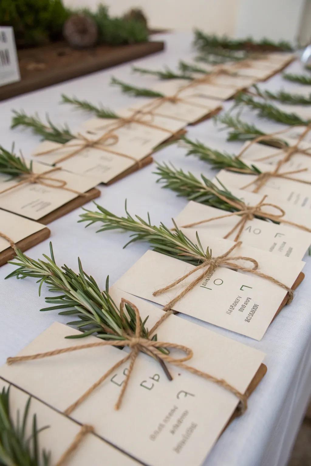 Herb place cards add a fragrant and personal touch to the table.