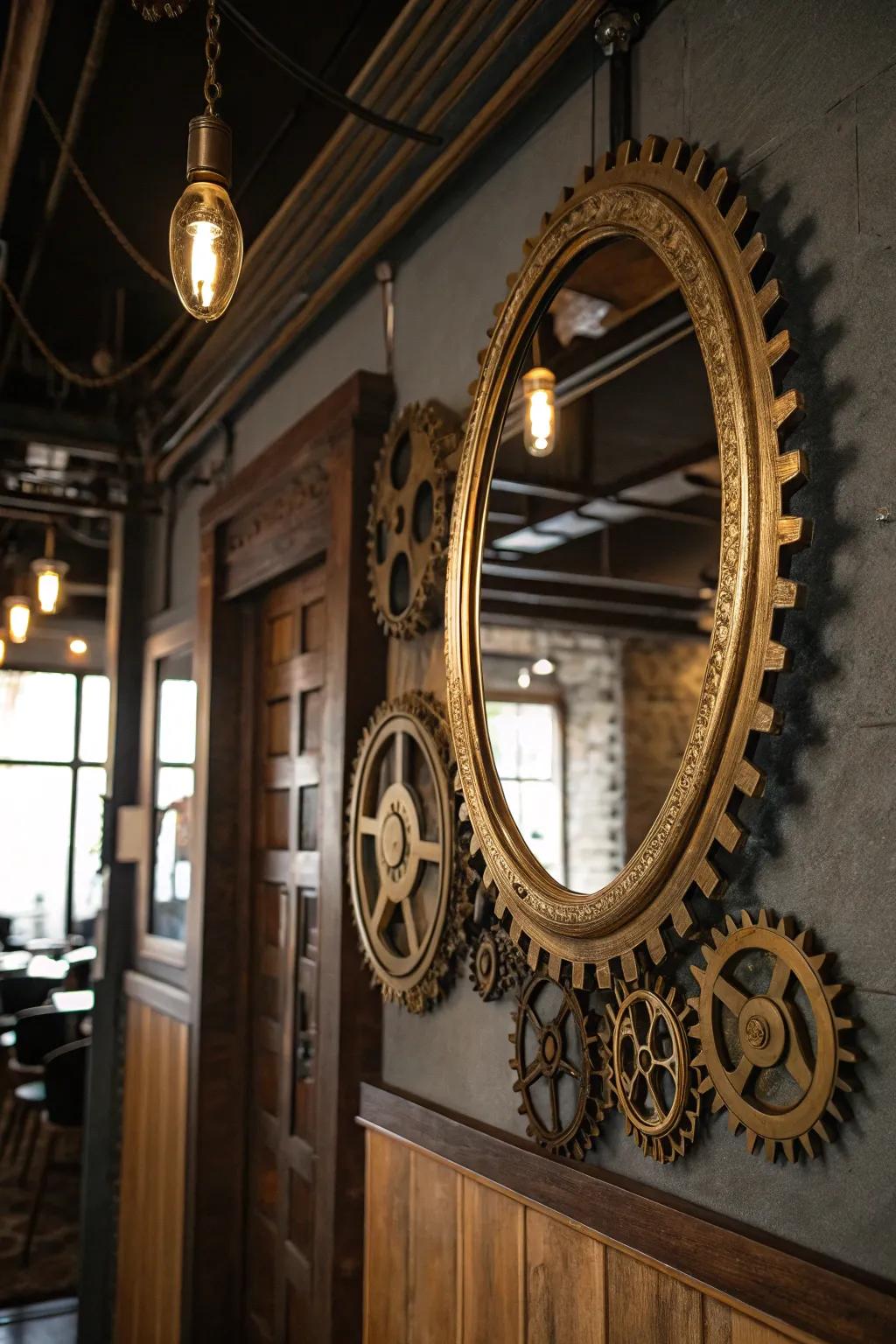 Steampunk mirrors enhance light and space with their ornate design.