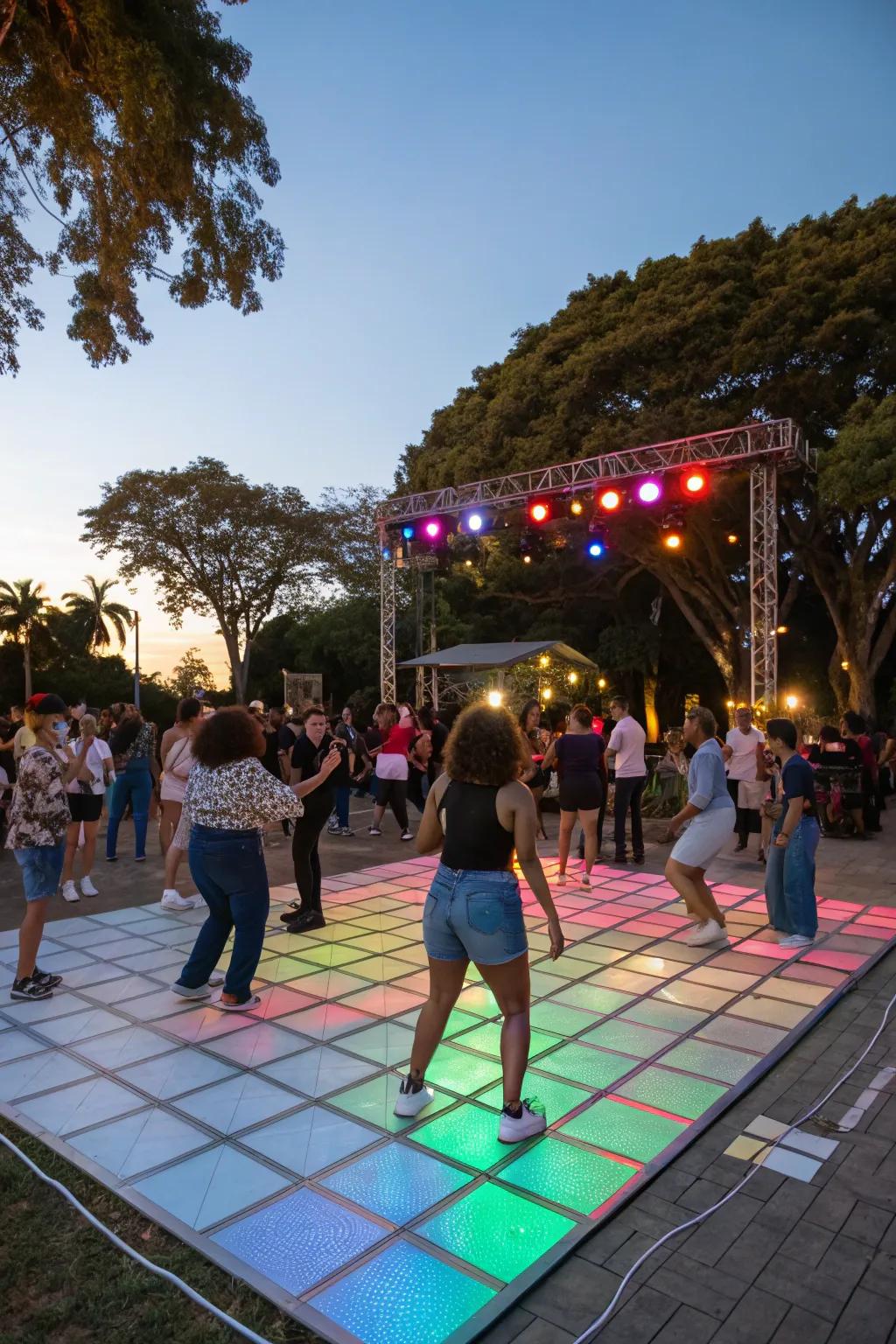 Get the party moving with a vibrant outdoor dance floor.