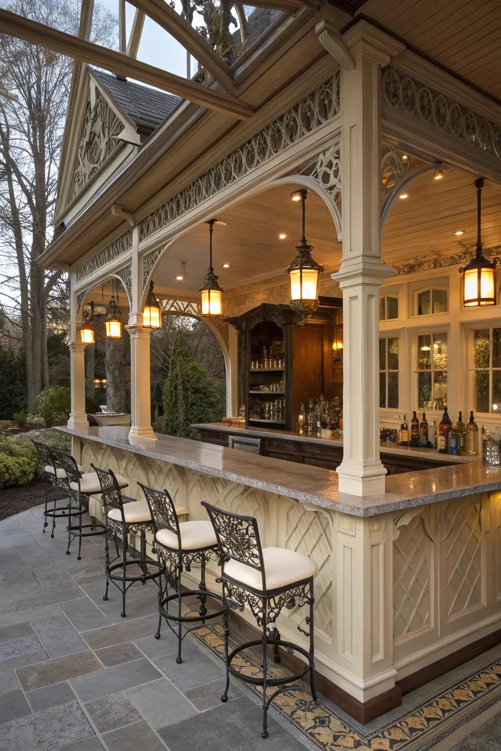 Architectural details lend character and timeless appeal to your sunroom bar.