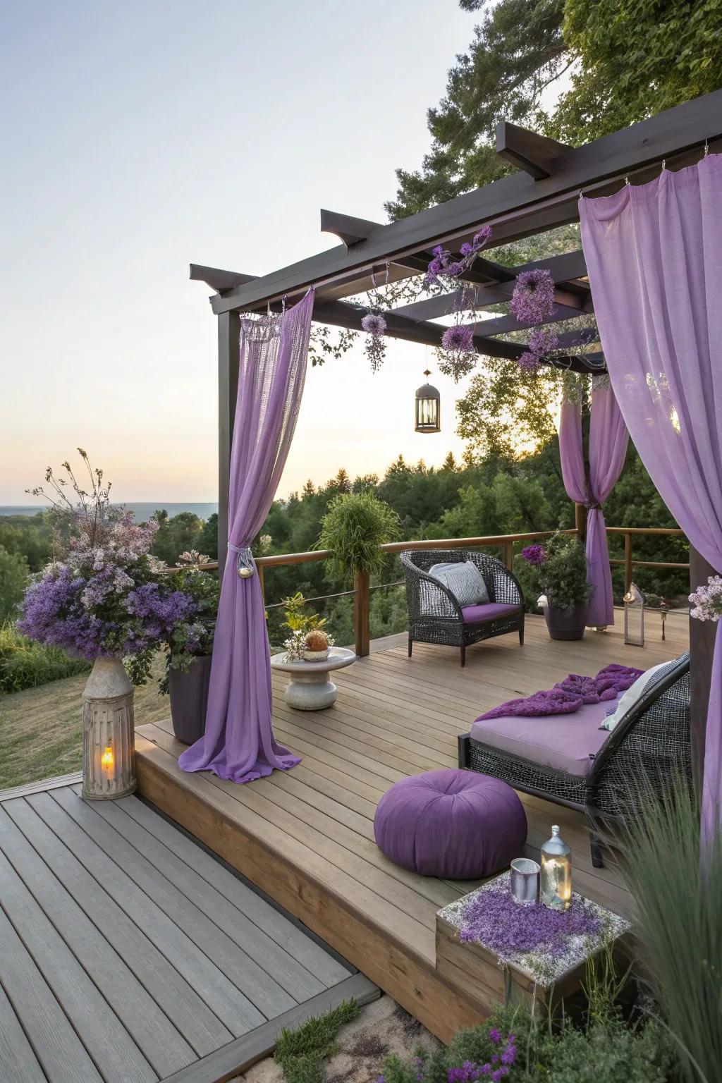 Deep purple and ash add a dramatic and sophisticated flair to your deck.