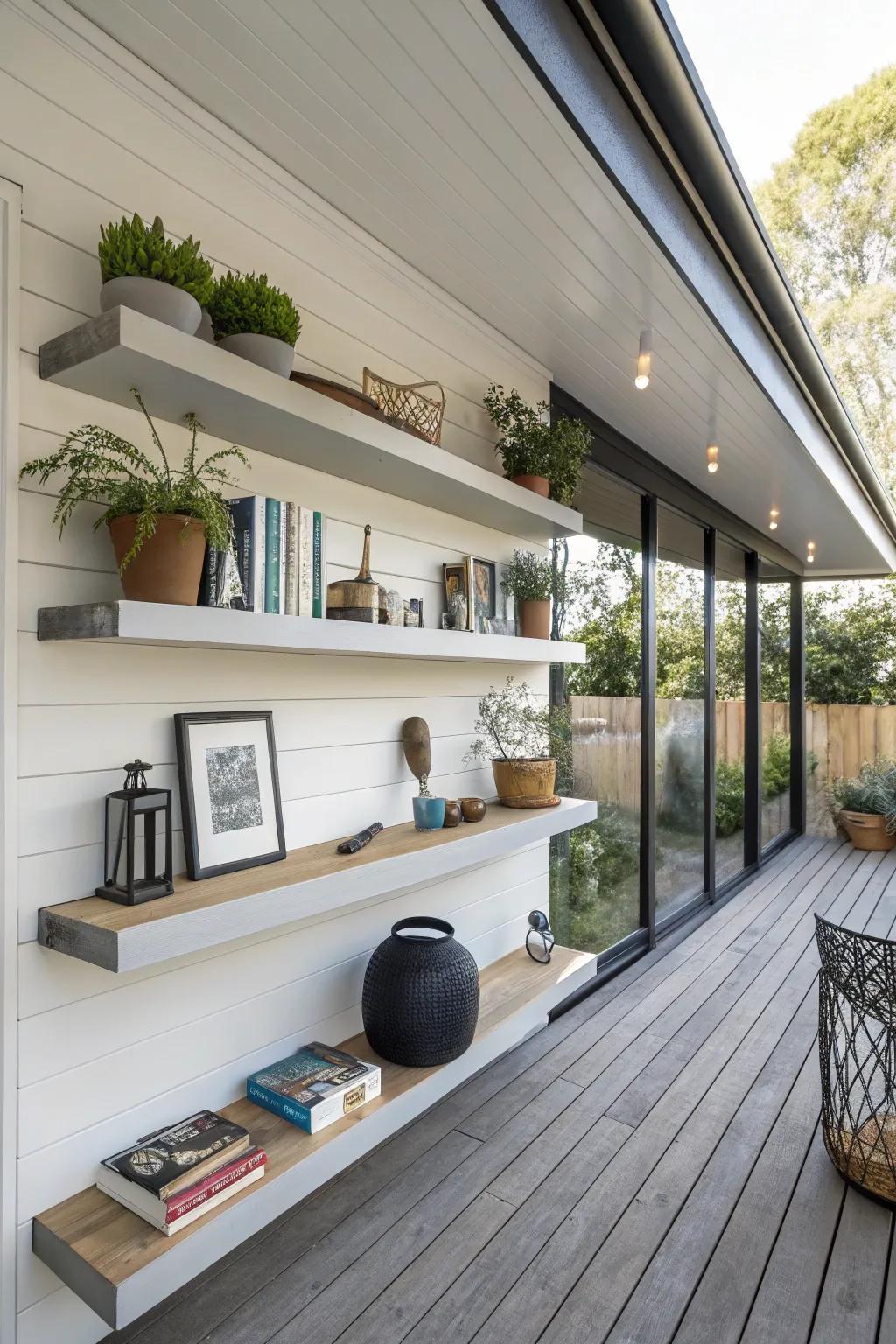 Floating shelves offer a minimalist and stylish storage option.