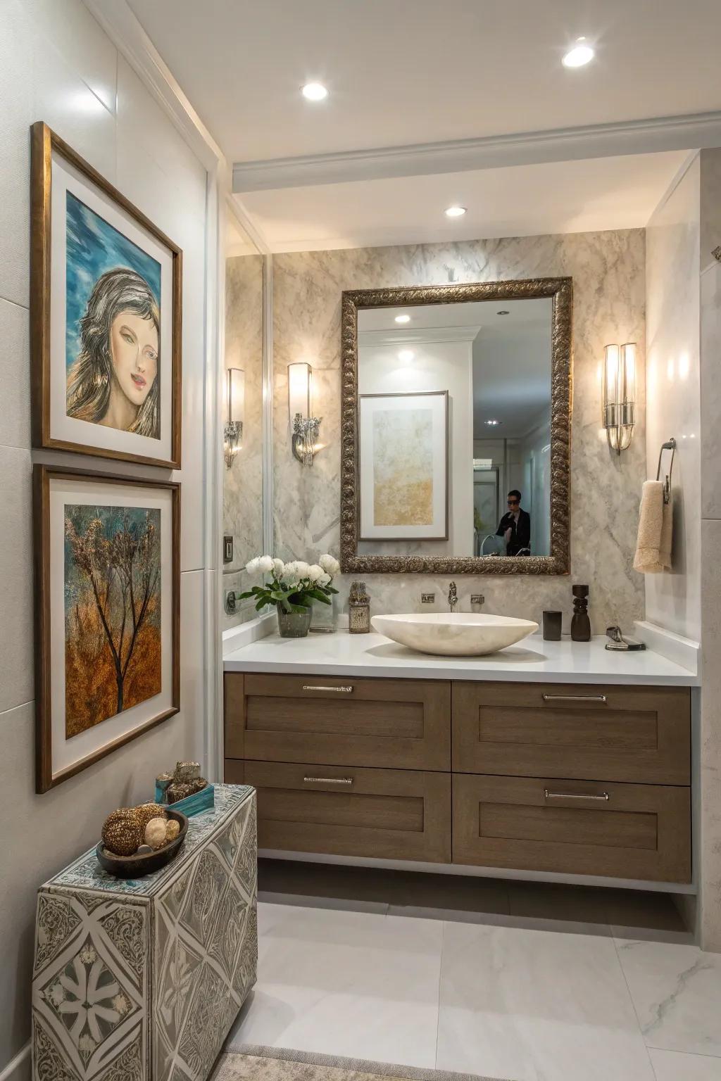 Artful accents personalize and elevate the bathroom.