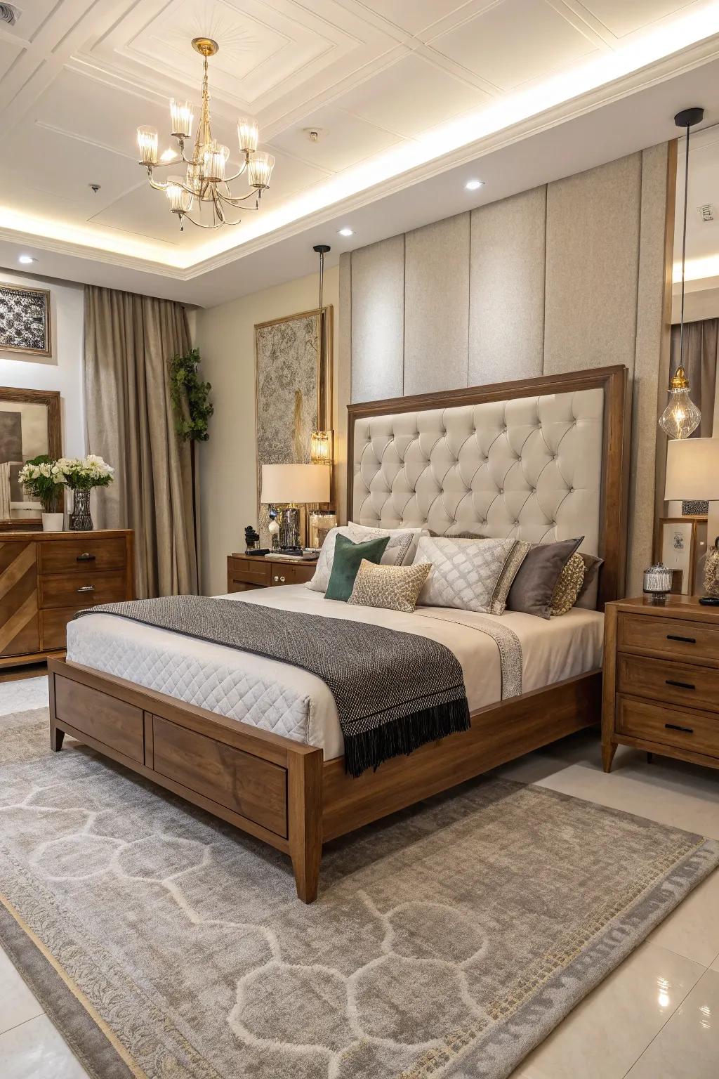 Mixing materials creates a unique and modern bedroom look.