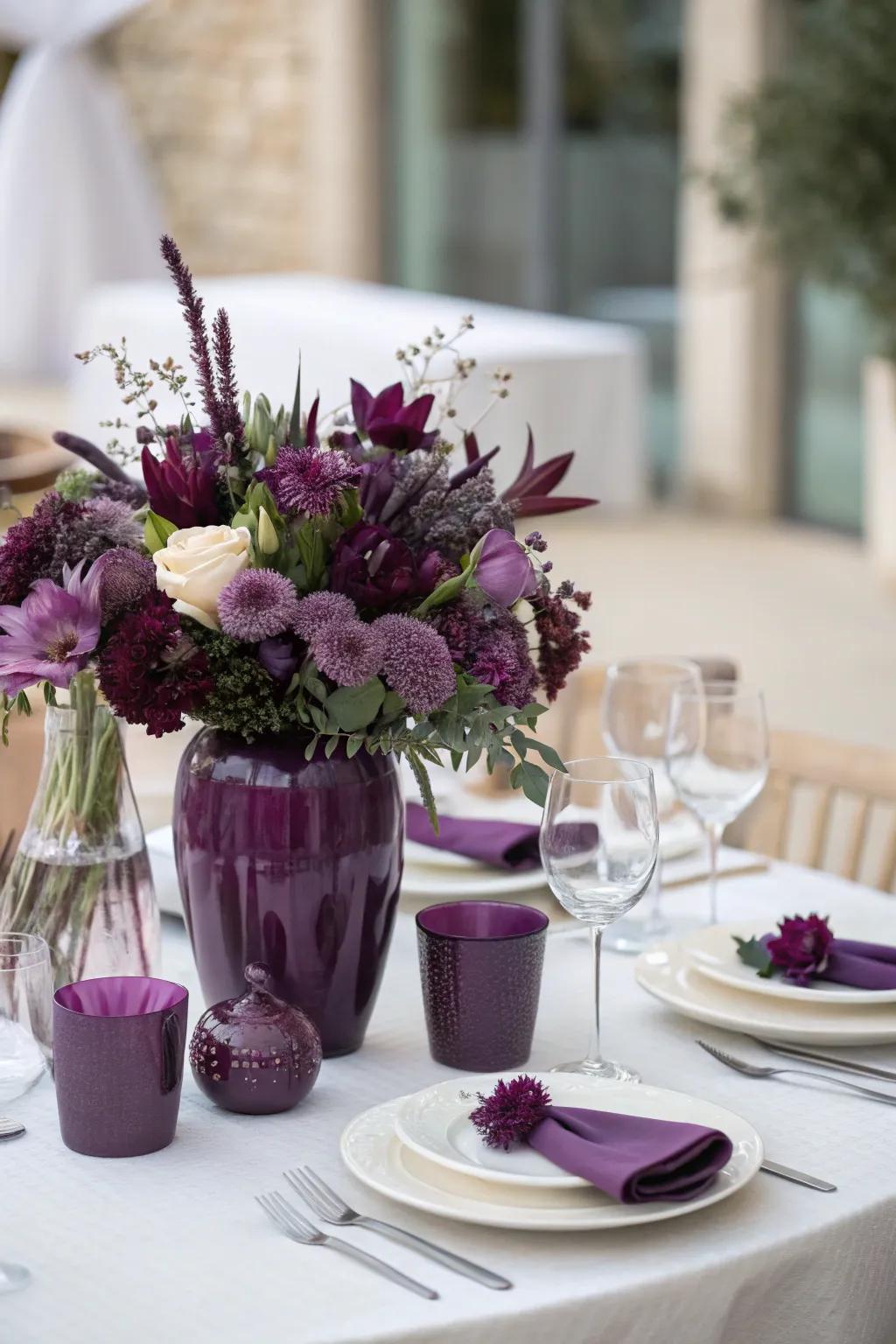 A monochrome centerpiece offers sleek modern elegance.