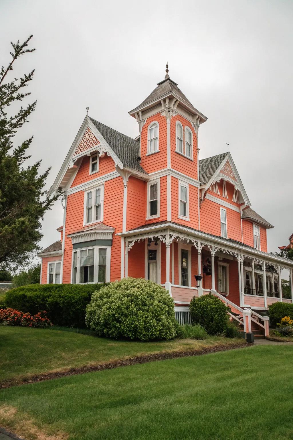 Vibrant coral adds a lively and eye-catching appeal to Victorian homes.