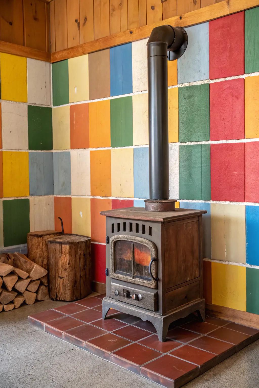 Color blocking adds dynamic visual interest to your stove area.