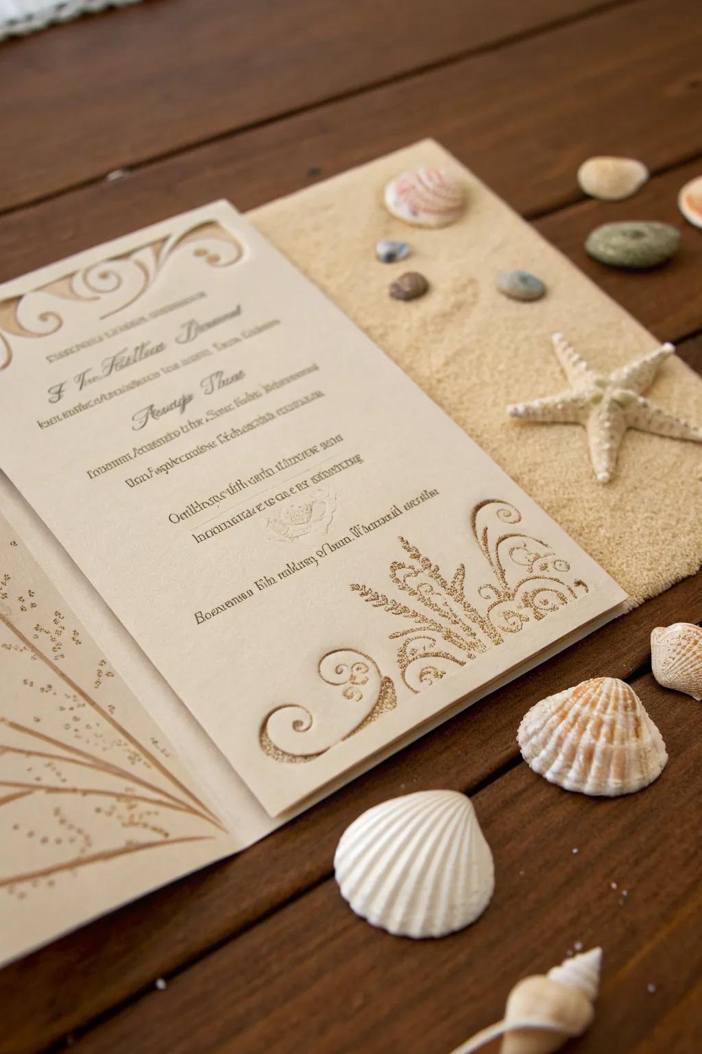 Destination wedding invitation inspired by a tropical beach setting.