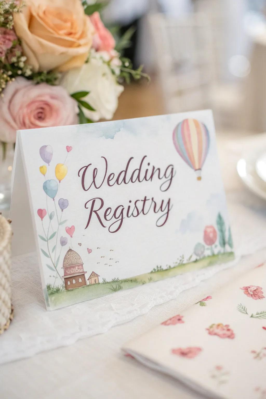 A registry card with beautiful watercolor effects.