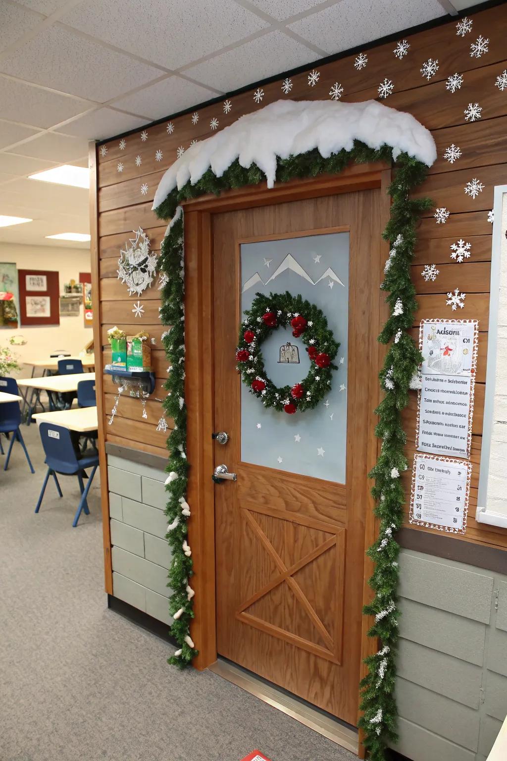 A warm and inviting cozy cabin door.