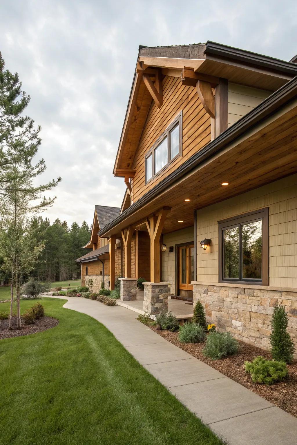 Natural finish wood soffits highlight the wood's innate beauty.