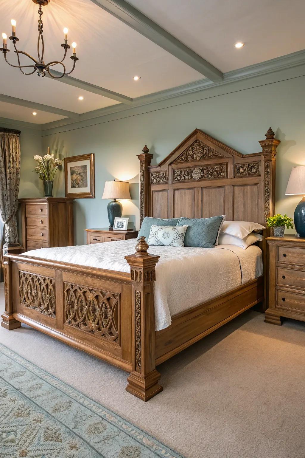 Custom joinery makes this wooden bed a standout piece.