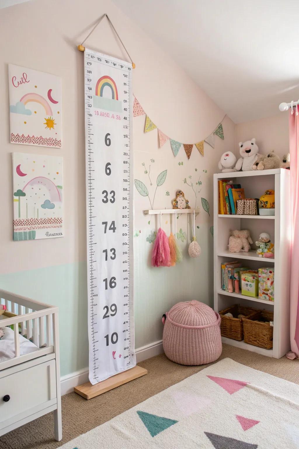 A growth chart adds a personal, interactive touch to the room.