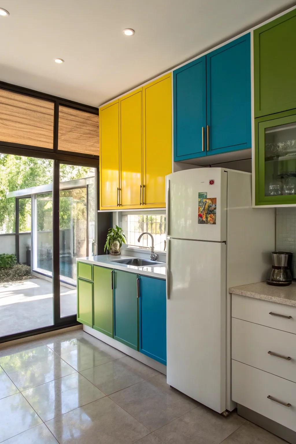 A splash of color adds vibrancy and draws attention to the cabinetry.