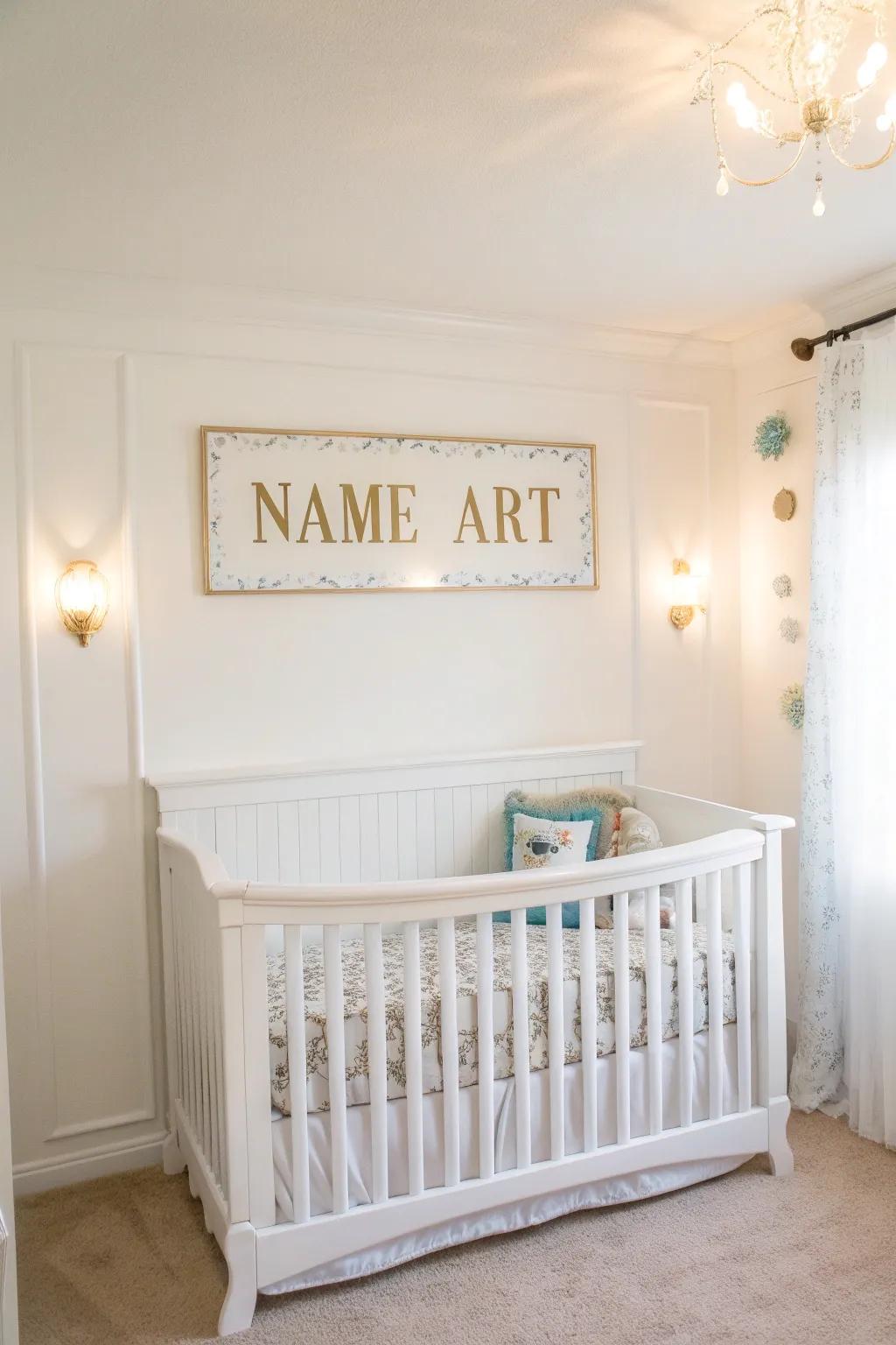 Personalized details add a unique touch to a white nursery.