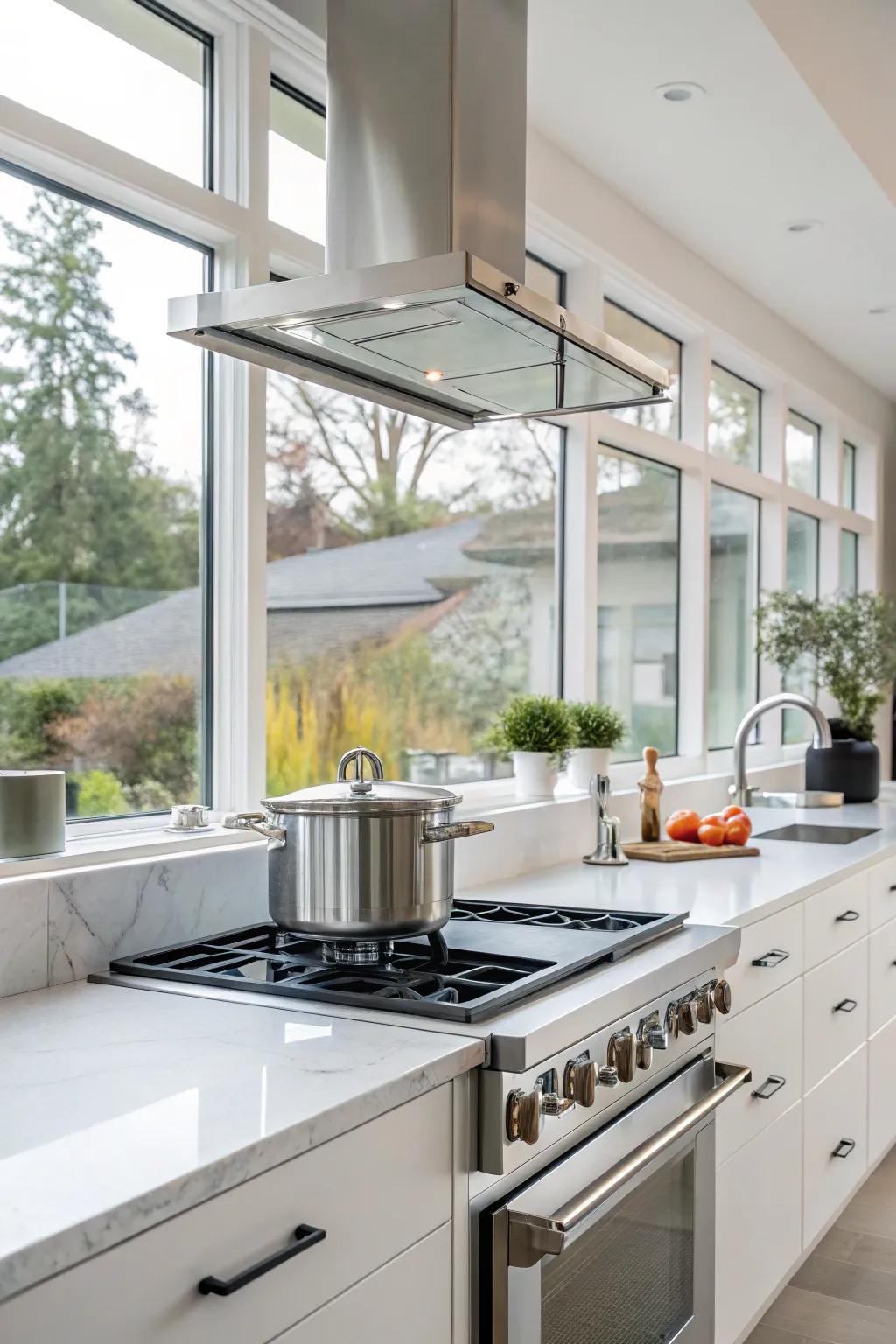 A pot filler offers convenience and style in the kitchen.