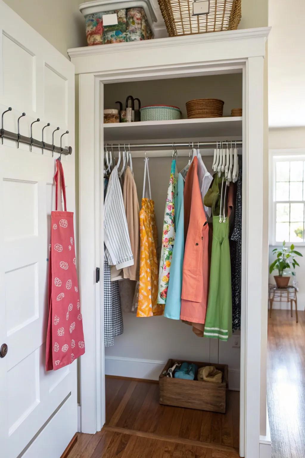 An open closet concept turns aprons into a decor statement.