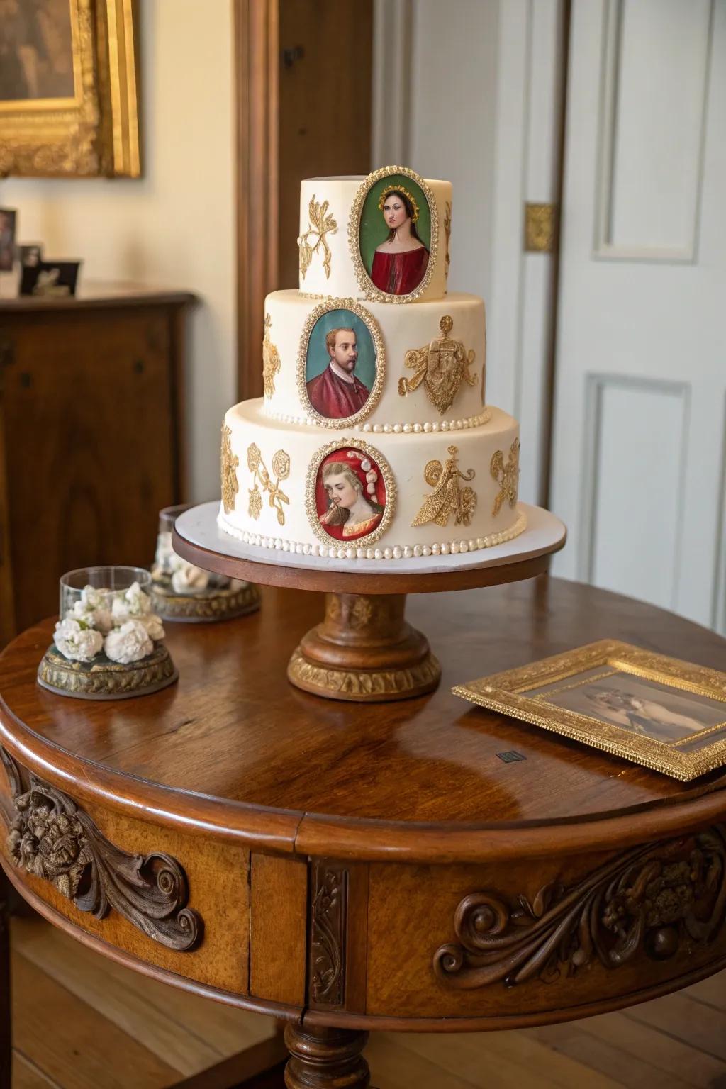 A Renaissance portrait cake brings classical art elegance to your event.