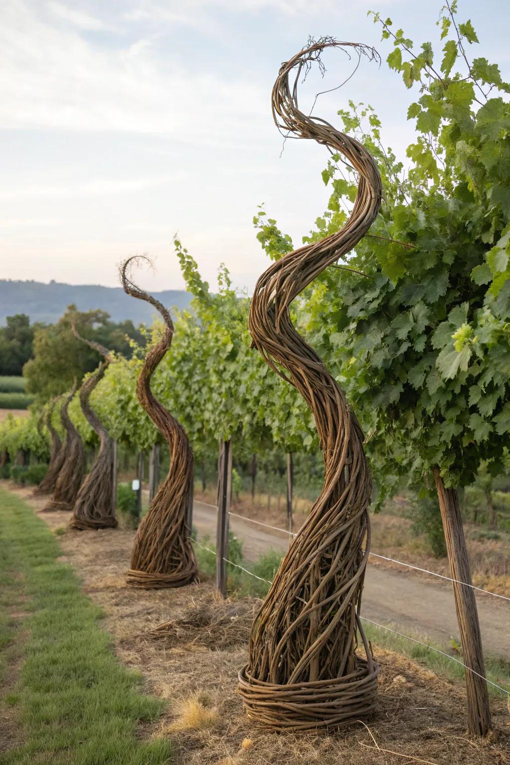 Grapevine sculptures add an artistic flair to your vineyard.