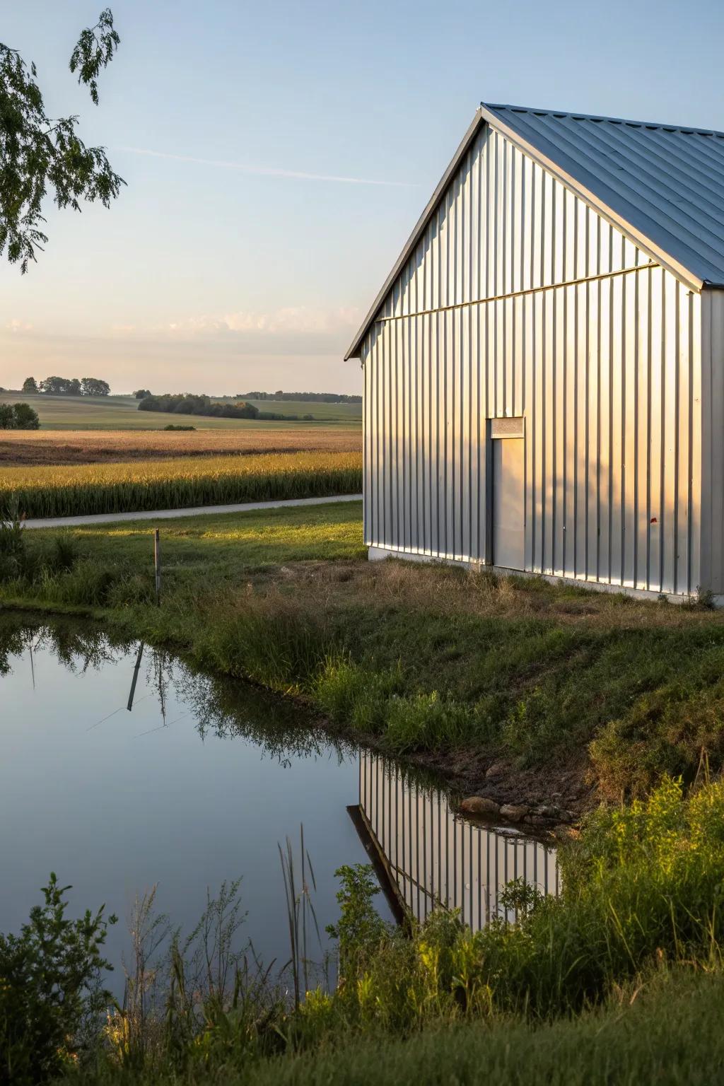 A barn featuring galvalume siding that shines with modernity and durability.