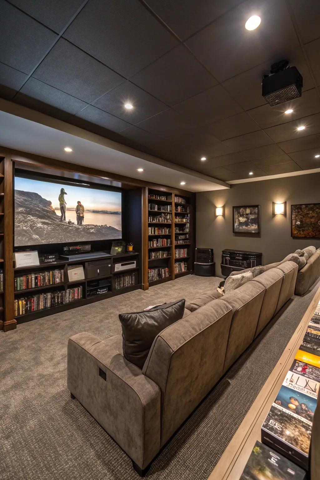 Multi-level seating provides a true theater experience in your media room.