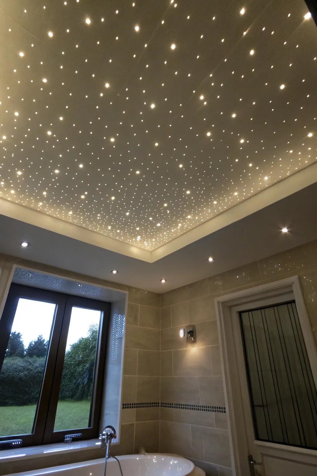 Fiber optic lighting transforms your bathroom ceiling into a dreamy night sky.