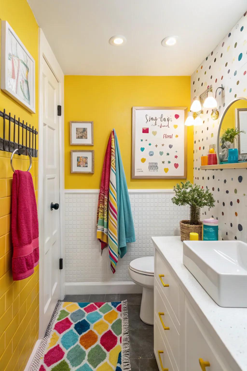 A playful bathroom with a pop of vibrant color.