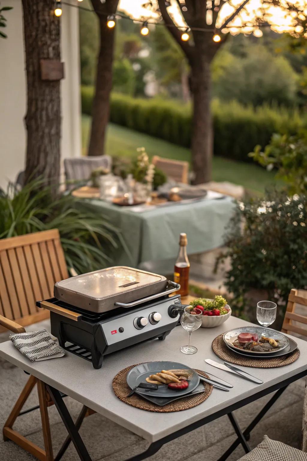 Tabletop grill for intimate outdoor dinners.