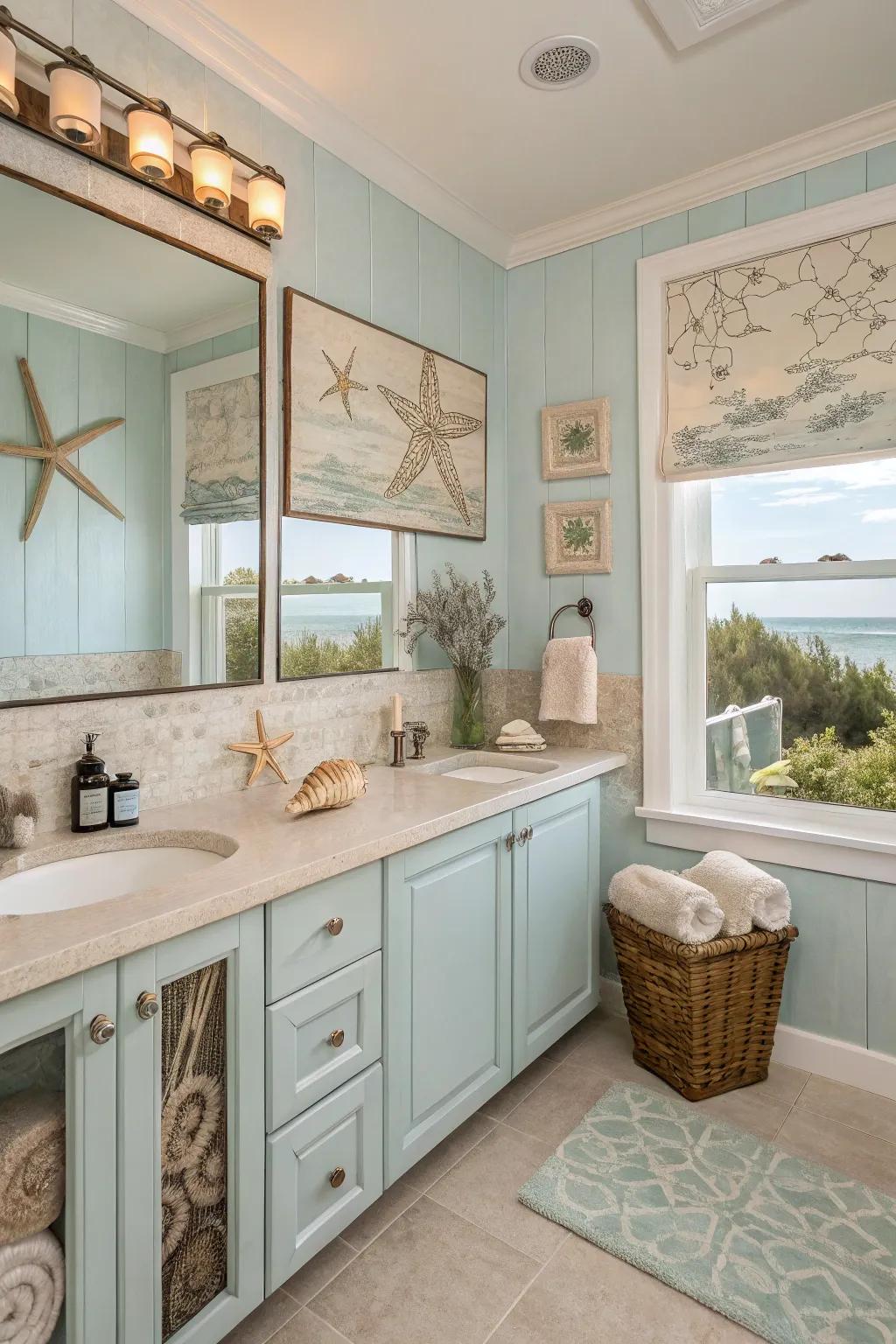 A coastal-themed bathroom that offers a refreshing retreat.