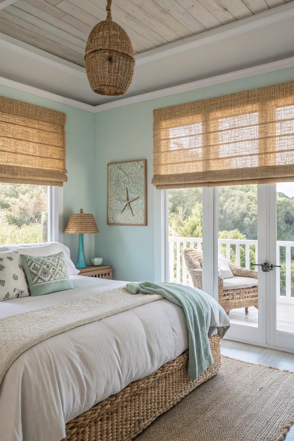 Woven shades add a touch of coastal charm.