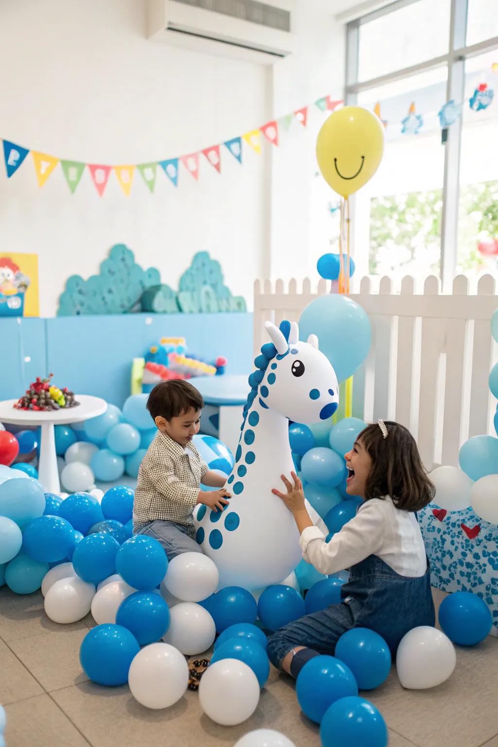 Balloon animals create a whimsical and fun corner for children.