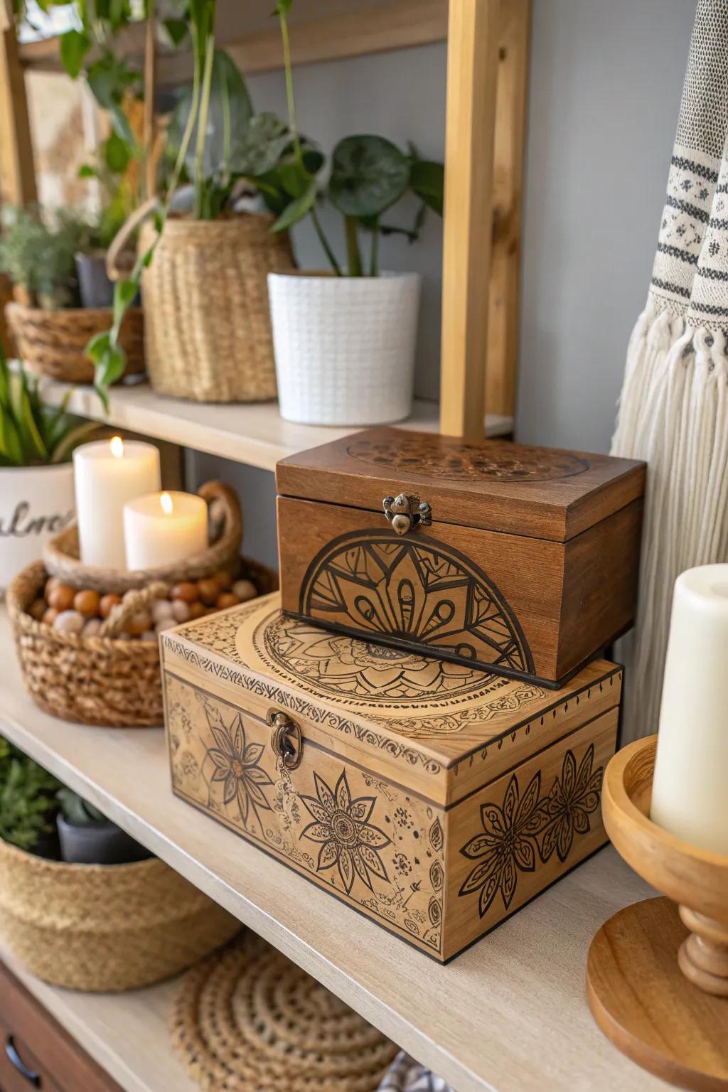 Henna-inspired boxes add elegance and organization.