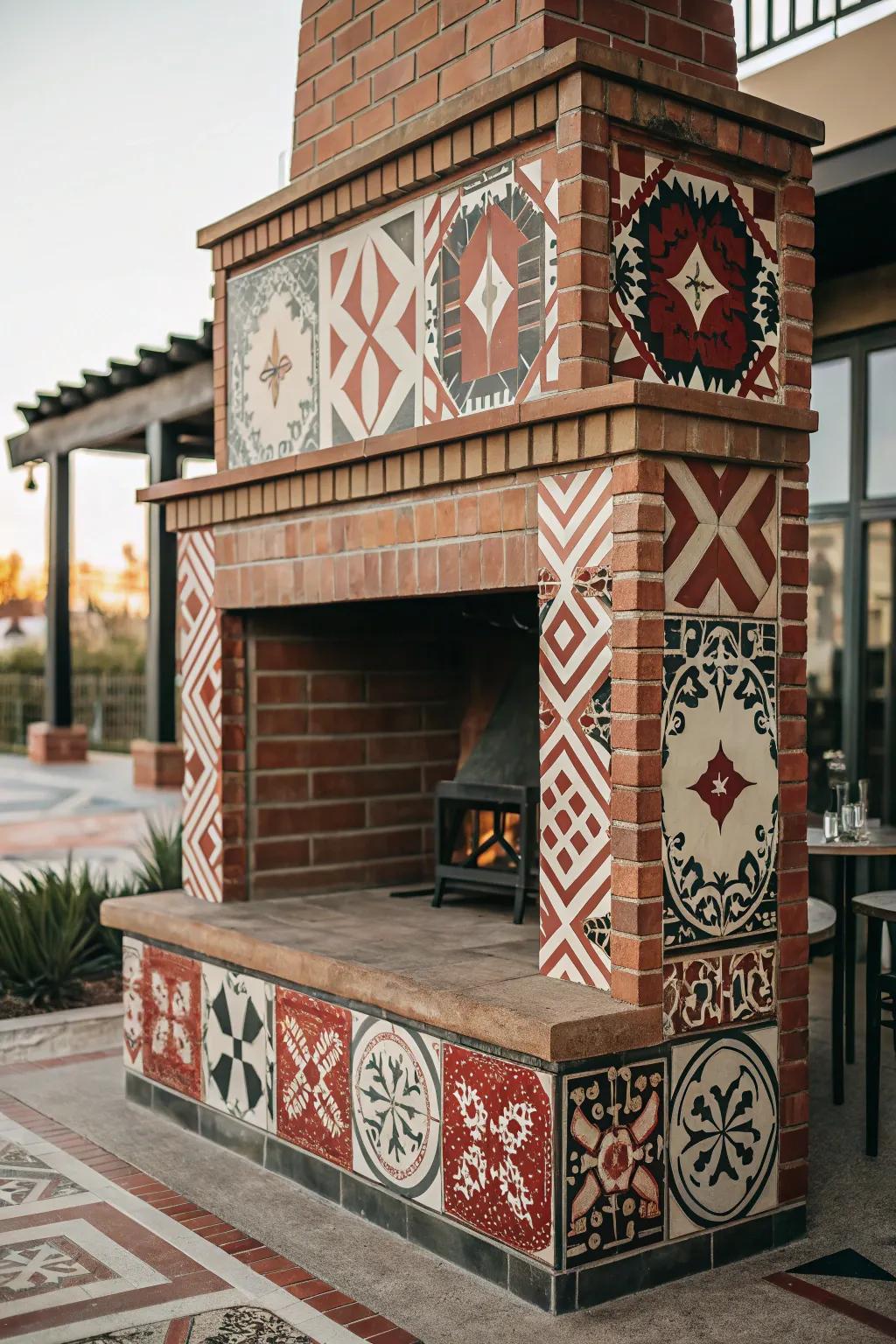 Bold tiles transform your fireplace into an eye-catching centerpiece.